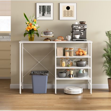 Mesa organizadora 120x40x85.5 cm blanca en MDF y metal con estantes modulares (1/5)