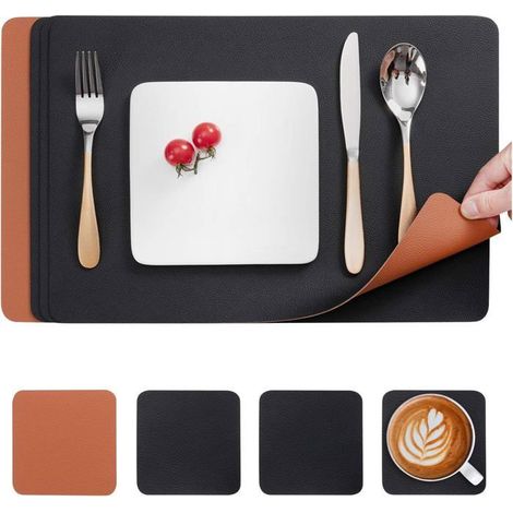Set 4 sets table cuir synthétique – Antidérapants, imperméables, lavables – Noir – Protection table (1/5)