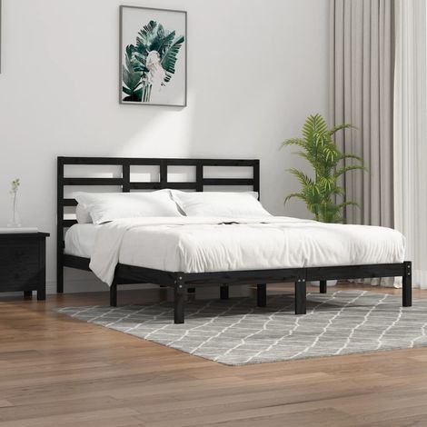 Cadre de lit sans matelas noir bois massif 200x200 cm (1/5)