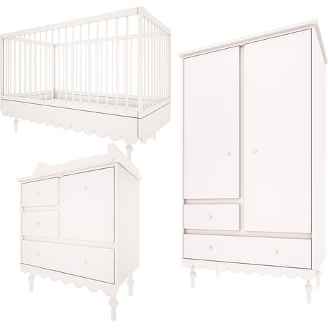 Cameretta completa Lettino evolutivo 70x140 Cassettiera e Armadio 2 ante Wood Luck Babushka Bianco