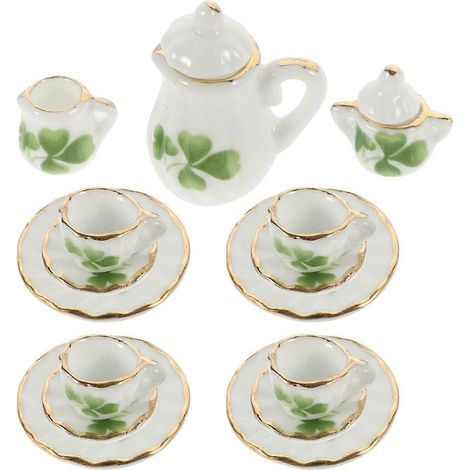 Service à thé miniature pour maison de poupée, compatible avec les jeux d'imitation : 1 ensemble théière et tasses en céramique (1/5)