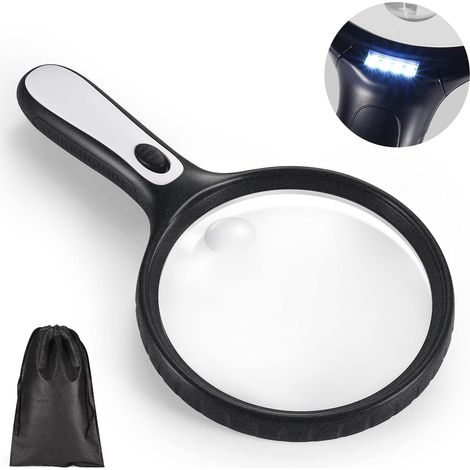 MINKUROW 5,08 Pulgadas Lupa Grande 3x 6x Lupa Iluminada A Mano Con 4 Luces Led Para Personas Mayores Que Examinan La Inspección De Monedas (1/5)