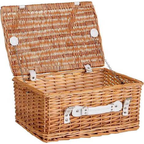 Cesta con tapa rectangular de mimbre y con asa marrón, 42x28x19h cm (1/5)