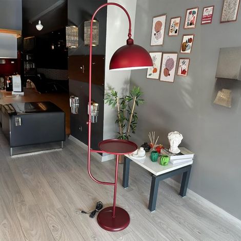 Gorkiede Métal, Moderne, Lampadaire pour Salon, Chambre à Coucher, Chambre d'enfant avec Douille E27, Largeur 30 cm, Abat-jour Réglable, Lampadaire avec Tablette et Variateur, Bordeaux (1/5)