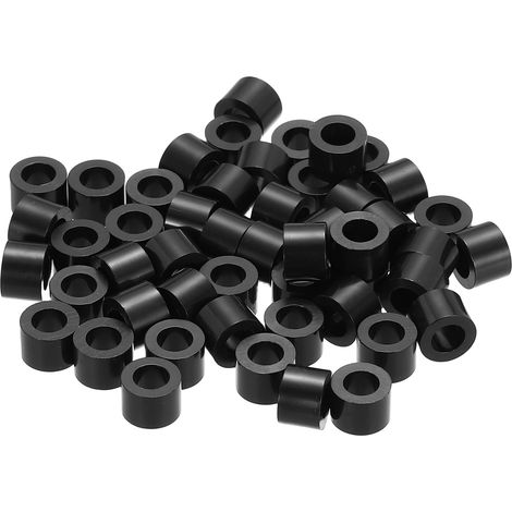 120Pcs Entretoise ABS M4 x 7mm OD x 6mm L Rondelles d'Espacement Rondes en Plastique Noir, Écrou d'Écartement Non Fileté pour Vis, Boulons, Prise Électrique (1/5)