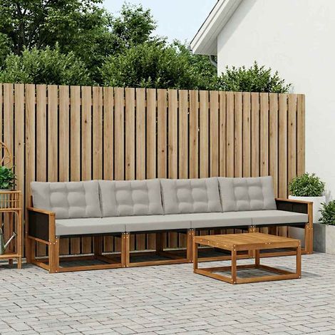 vidaXL Outdoor-Sofagarnitur mit Kissen 7 pcs Natürlich und Hellgrau (1/5)