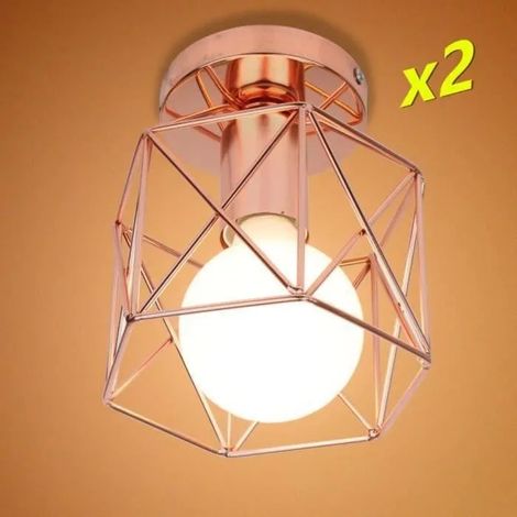 Lot de 2 Retro Plafonnier Industrielle Fer Forge Lustre Cage Carré en Métal pour Salon Chambre Couloir (1/4)