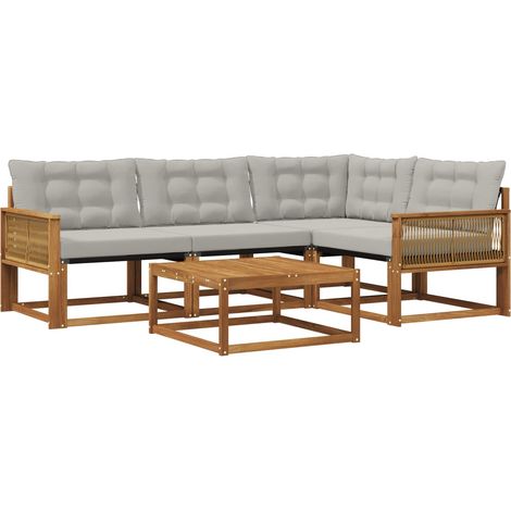 Outdoor Sofa Set with Cushion 5 pcs Natural and Light Grey vidaXL