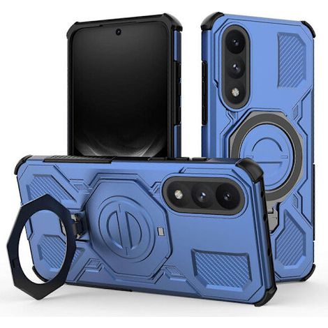Custodia magnetica per OnePlus Nord 5 5G con supporto metallico girevole, cover posteriore in PC + TPU, blu scuro. (1/2)