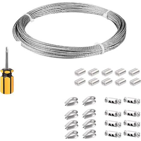 cable acier 3mm, 20M cable plante grimpante exterieur, Câble métallique, fil de tension pour clôture, câble métallique pour suspendre des lampes extérieures, câble pour rideaux (20M) (1/5)