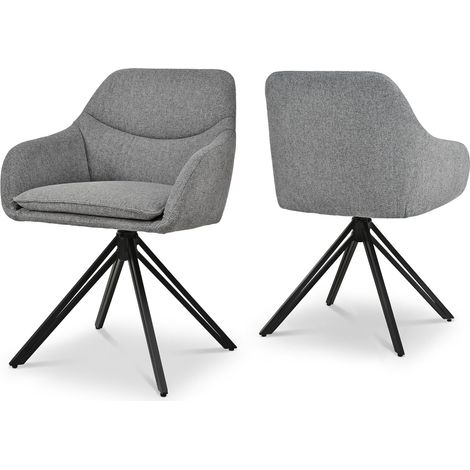 Bon Furni Sillas de Comedor Giratorias 360° de Rombos de tela gris paloma, juego de 2 (1/5)