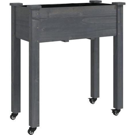 Portafioriera aiuola rialzata piante fiori terrazzo giardino su ruote con rivestimento 71 x 37 x 80 cm legno abete grigio 020038728