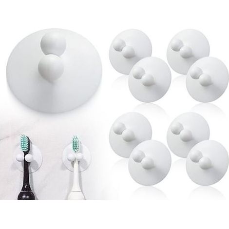 Ciel-Lot de 8 Porte-brosses à Dents,Porte-Brosse à Dents étanche,Ventouse,Porte-Brosse à Dents électrique,Porte-Rasoir,Crochet pour Brosse à Dents,Support de Prise, sans Perforation(Blanc) (1/5)