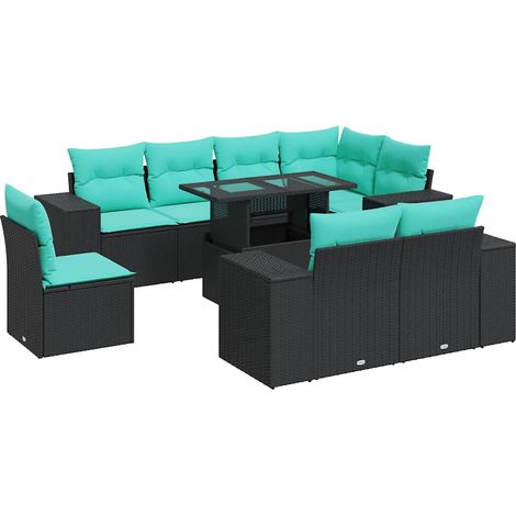 Maison Exclusive - Set Divani Giardino 9 pz con Cuscini Nero in Polyrattan Acacia (1/5)