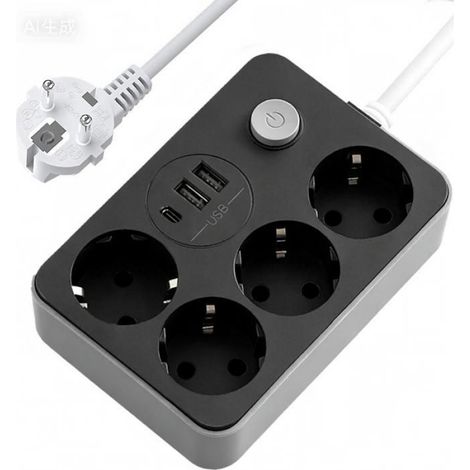 Multiprise Parasurtenseur USB,Multiprise 4 prises outlet + 3 ports USB