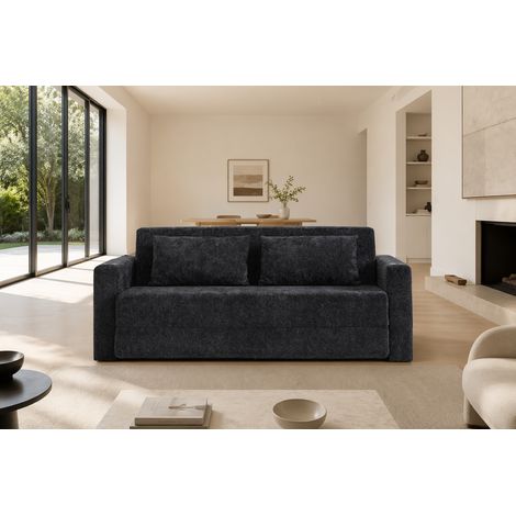 Divano letto 2 posti 80x50x50 cm in ciniglia nero/grigio con USB - MEUBLIV (1/5)