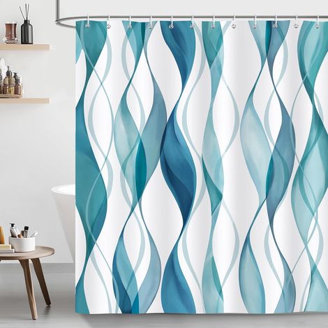 CSPARKV Rideau de Douche Géométrique Rayé Abstrait Moderne Tissu Polyester Anti Moisissure Imperméable Lavable Rideau Salle de Bain 180 x 180 cm avec 12 Crochets pour Baignoire (1/4)