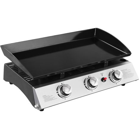 Happy Garden – Plancha à gaz 3 brûleurs 7,5kW – Plaque émaillée pour cuisson homogène – Acier inoxydable – Butane/Propane