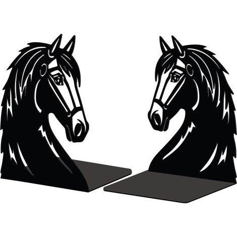 Lot de 2 Serre-Livres Métal Tête De Cheval Décoratif (1/5)