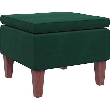 vidaXL Taburete con patas de madera terciopelo verde oscuro (1/2)