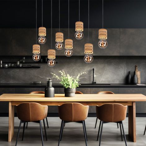 Esstischlampe hängend Holz Pendelleuchte Esstisch Holz Holzlampen Decke hängend, Metall MDF schwarz, 8x E27 Fassung, LxBxH 98 x 24 x 120 cm