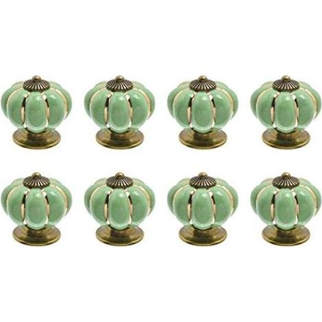 TAISHENGDA - Pomelli per mobili in ceramica a forma di zucca - Set da 6 - 4 x 4 cm - Per cassetti e armadietti da cucina (Verde) (1/5)