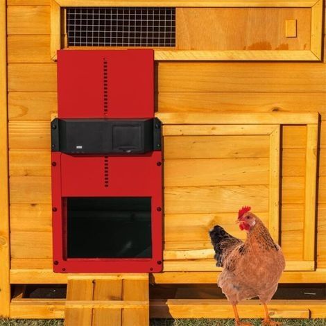 porte de poulailler avec capteur de lumière Porte automatique pour poulailler Élevage de poulets en toute sécurité (rouge) (1/5)
