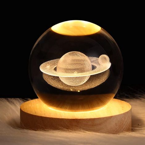 Veilleuse LED 3D boule de cristal Saturne pour enfants avec socle, veilleuse galaxie, cadeau idéal (1/5)
