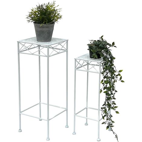 DanDiBo Tabouret pour fleurs Blanc Métal Angulaire Support pour fleurs 96314 Lot de 2 tables d'appoint Colonne pour fleurs Moderne Support pour plantes Tabouret pour plantes (1/5)