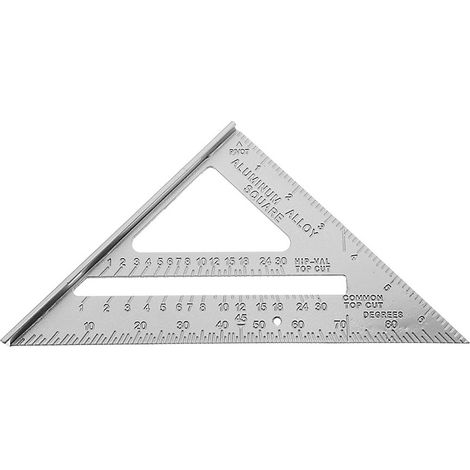 Équerre de charpentier multifonctionnelle triangulaire en alliage d'aluminium 7 pouces, avec graduations métriques et impériales, pour le travail du bois (argentée). (1/5)