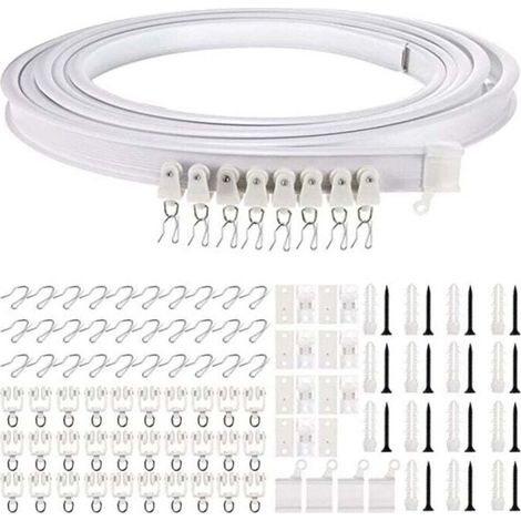 Binario per tende da soffitto flessibile e curvo, supporto singolo pieghevole per asta per tende per divisorio, finestra, soffitto (nero, montaggio superiore da 3 metri) -Crezuo
