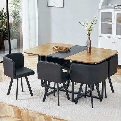 Set tavolo e sedie allungabile 4-6 posti, effetto legno e metallo nero HAVRYA (1/5)