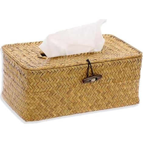 Boîte à Mouchoirs Tissée, boîte à Mouchoirs en Rotin, boîte en Papier Tissé à la Main, boîte à Serviettes en Papier en Rotin, Boite de Mouchoirs en Papier, Convient pour la Maison, (Couleur Kaki) (1/4)