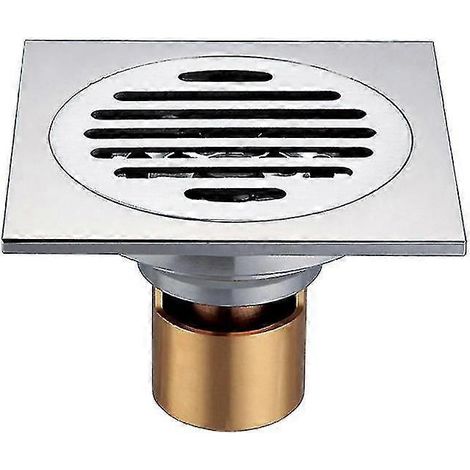 Siphon de sol de salle de bain à gravité, ressort déodorant, siphon de sol en cuivre auto-obturant (1 pièce, argent) (1/5)