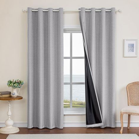 Lot De 2 Rideau Occultant, 140x300cm, Effet Lin, Isolation Thermique, Anti Bruit, Avec Oeillet, Pour Salon Et Chambre (1/5)