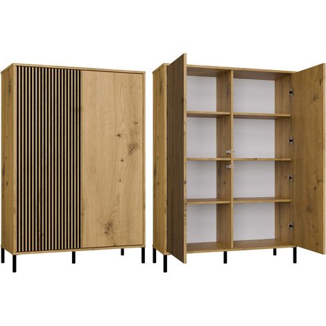 KAMARO - Armoire moderne 8 étagères et 2 portes - 147.5x103.5x40cm - Meuble de rangement - Chêne artisan (1/5)