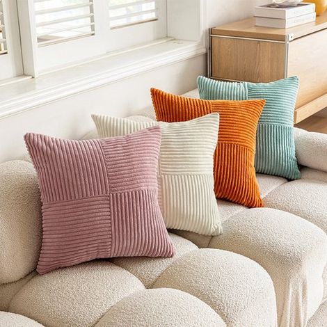 4 fodere per cuscini Boho,45 x 45 cm,con motivo a croce,fodere decorative in velluto a coste,fodere moderne per divano,bianco arancione (1/5)