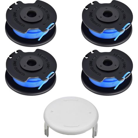 x Spulen Draht passend für Ryobi RAC124 AC14RL3A, Ersatzblende für Ryobi One+ 18V 24V 40V, Ø1,65mm 3,4m Länge, AC14HCA Abdeckung (4 Spulen + 1 Abdeckung)