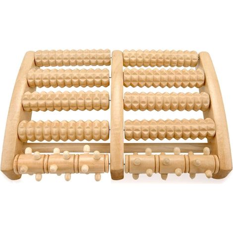 Rouleau de massage pieds, rouleau bois double pour œdème, fasciite plantaire, soulagement douleur pieds, anti-stress (1/5)