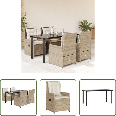 Gartenstuhl - 5-tlg. Garten-Essgruppe mit Kissen Beige Poly Rattan (1/5)