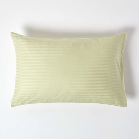 HOMESCAPES Sage Green Egyptian Cotton Satin Stripe Housewife Pillowcase 330 Thread Count - Sage Green (1/4)