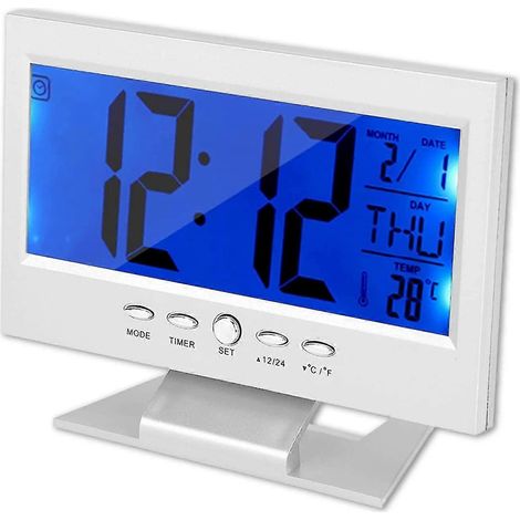 Digitaler Wecker, Morgenwecker, Wecker mit LCD-Display, geräuschloser digitaler Nachttischwecker mit Kalender- und Temperaturanzeige für das Schlafzimmer (1/5)