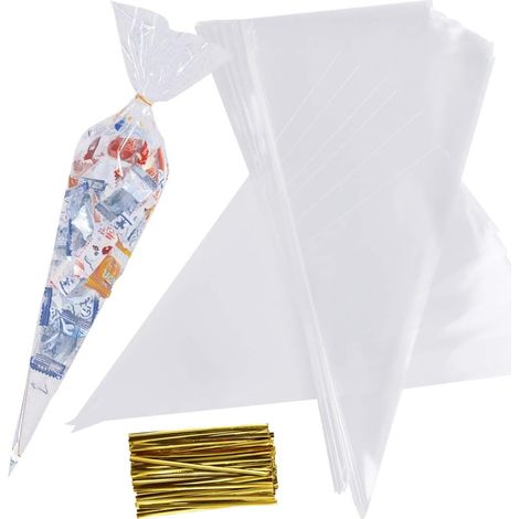 100 transparente Zuckerbeutel, Snackbeutel mit Schraubverschluss, Zellophantüten, Zellophantüten für Partys, Kekse, Desserts, Hochzeiten, Weihnachtsfeiern