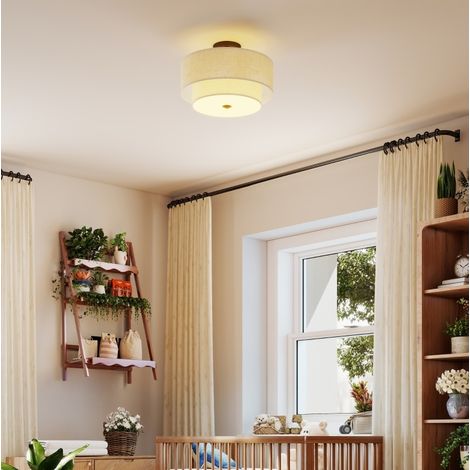 Plafonnier 40x17 cm en métal et tissu, blanc crème, moderne pour salle à manger FloraGrace (1/5)