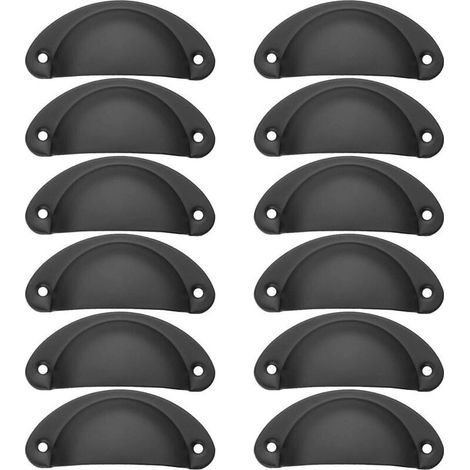12Pcs Poignée de Coquille Vintage pour Tiroir Armoire Meuble Cuisine, Fer Incurvé Poignée de Tiroir Coquille 8.2 x 3.5 cm, Poignée de Meuble Vintage avec Vis - Noir (1/5)