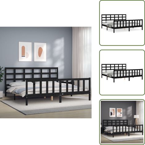 Colchón - vidaXL Estructura de cama con cabecero madera maciza negro 200x200 cm - Madera maciza