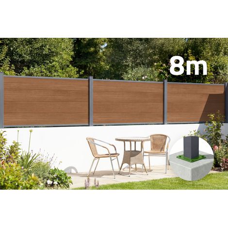 Clôture bois composite 8m STOCKHORN H.90cm sur platine teck