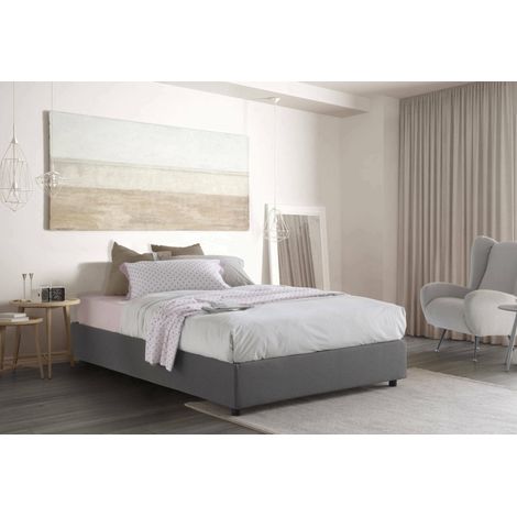 Talamo Italia Lit double Azzurra, Lit conteneur avec revêtement en tissu, 100% Made in Italy, Ouverture frontale, convient pour matelas Cm 140x190, Gris, avec emballage renforcé (1/4)