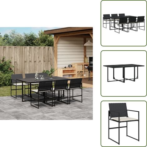 Cuscini da seduta - vidaXL Set da Pranzo da Giardino 7 pz Nero con Cuscini in Polyrattan - Rattan PE