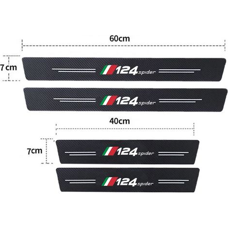 (4 pièces) Seuil de porte pour Fiat 124 Spider : autocollants de seuil de porte avec logo,film de protection en fibre de carbone,protections de seuil de pare-chocs arrière et de pédales (1/2)